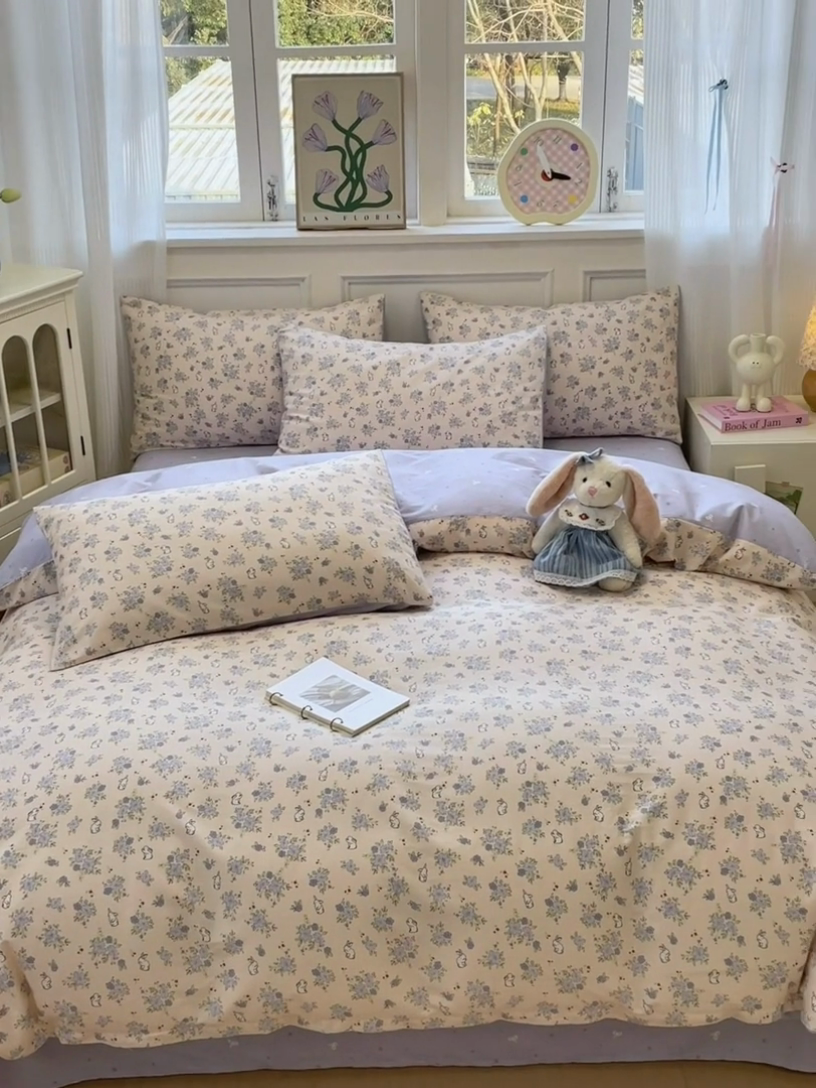 91家纺网 家纺一手货源 找家纺 沐棉家居 2025新款全棉印花四件套 嘻嘻兔