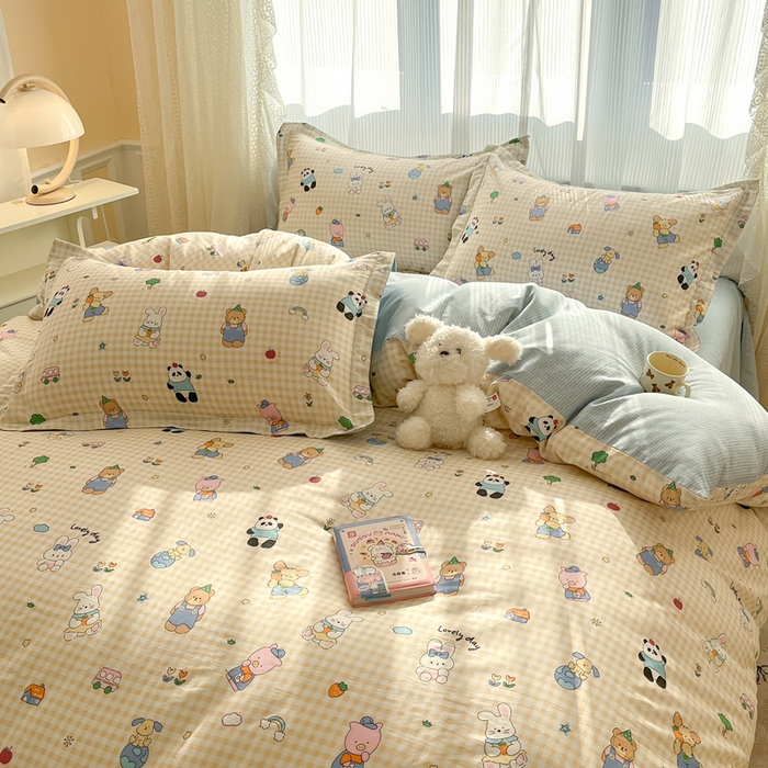 91家纺网 家纺一手货源 找家纺 涵宸家纺 2025新款全棉印花四件套 A森林派对