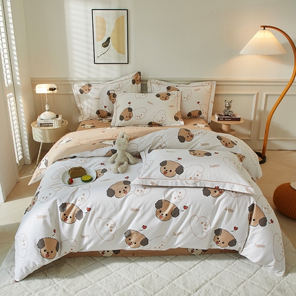 金纱玉纺家纺 2025新款全棉13376数码印花四件套（礼盒包装） 淘气狗-米