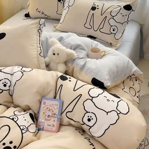 91家纺网 家纺一手货源 找家纺 涵宸家纺 2025新款全棉印花四件套 A字母汪