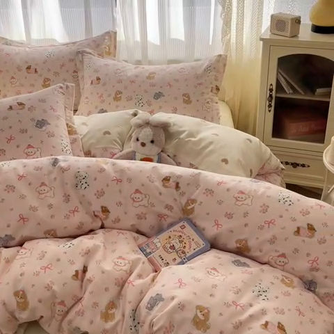 91家纺网 家纺一手货源 找家纺 涵宸家纺 2025新款全棉印花四件套 A碎花小狗