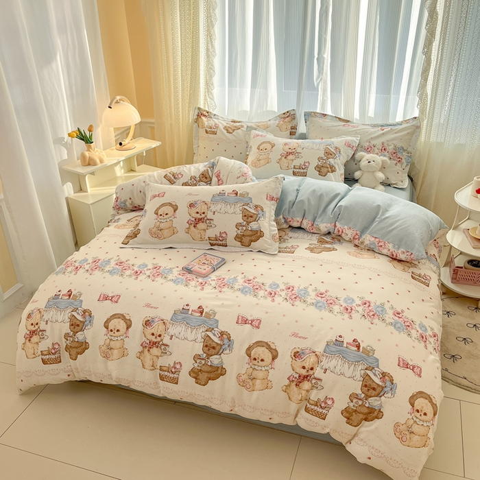 91家纺网 家纺一手货源 找家纺 涵宸家纺 2025新款全棉印花四件套 A萝莉熊