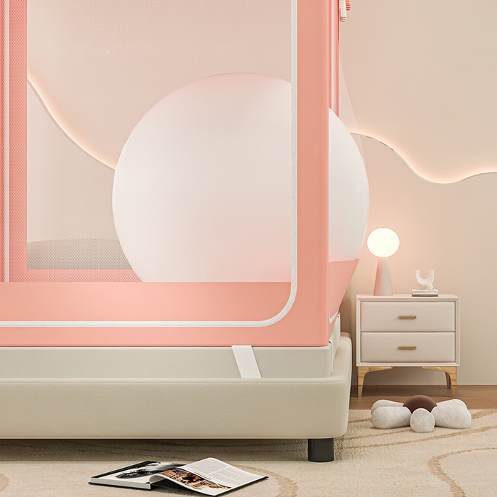 91家纺网 家纺一手货源 找家纺 千逸虹 2025新款坐床防摔可拆卸遮光双层布帘蚊帐 蘑菇花园