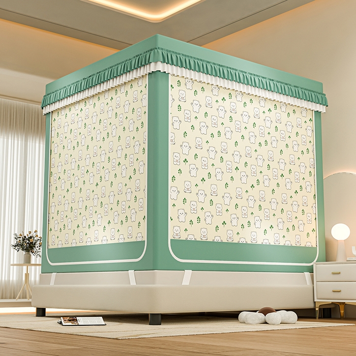 91家纺网 家纺一手货源 找家纺 千逸虹 2025新款坐床防摔可拆卸遮光双层布帘蚊帐 熊熊乐园