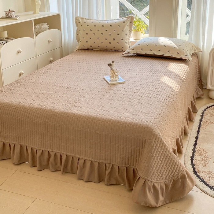 91家纺网 家纺一手货源 找家纺 尚美 2025新款小碎花针织棉床盖四件套 蝴蝶结