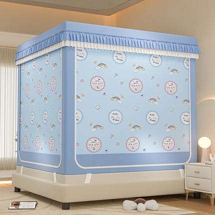 千逸虹 2025新款坐床防摔可拆卸遮光双层布帘蚊帐 彩虹兔