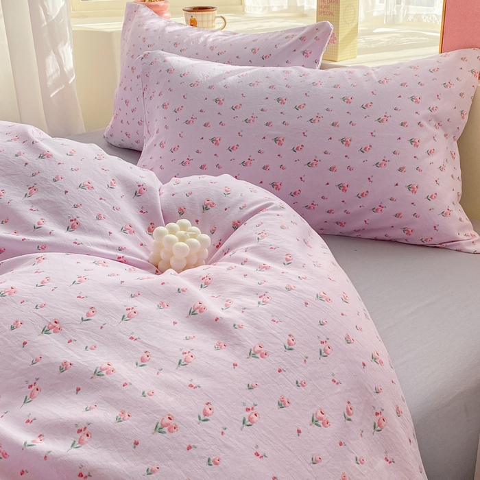 91家纺网 家纺一手货源 找家纺 2025新款高克重小碎花水洗棉四件套 郁金香