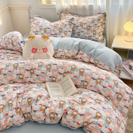 91家纺网 家纺一手货源 找家纺 涵宸家纺 2025新款全棉印花四件套 A乐园兔