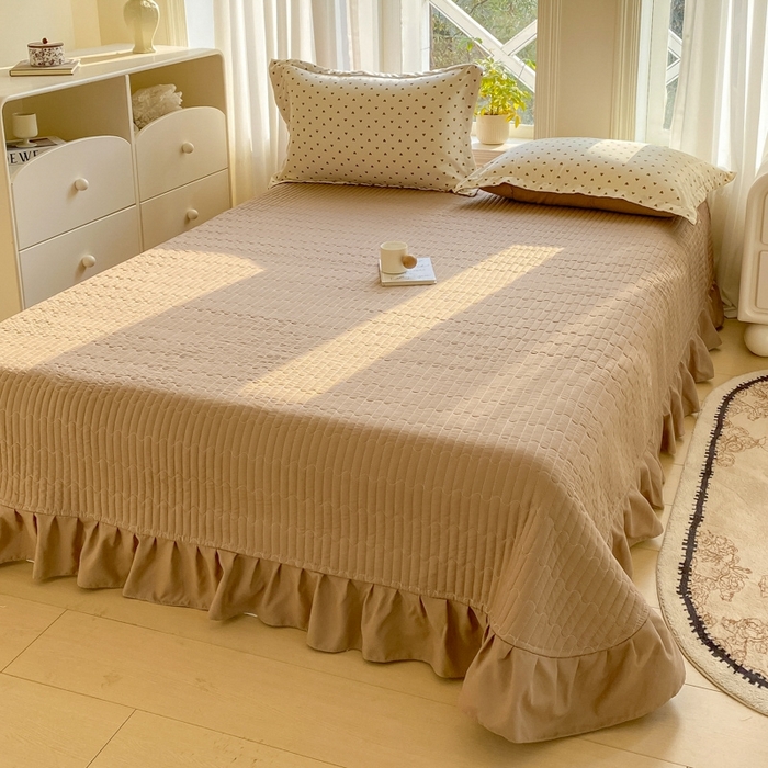 91家纺网 家纺一手货源 找家纺 尚美 2025新款小碎花针织棉床盖四件套 卡爱心