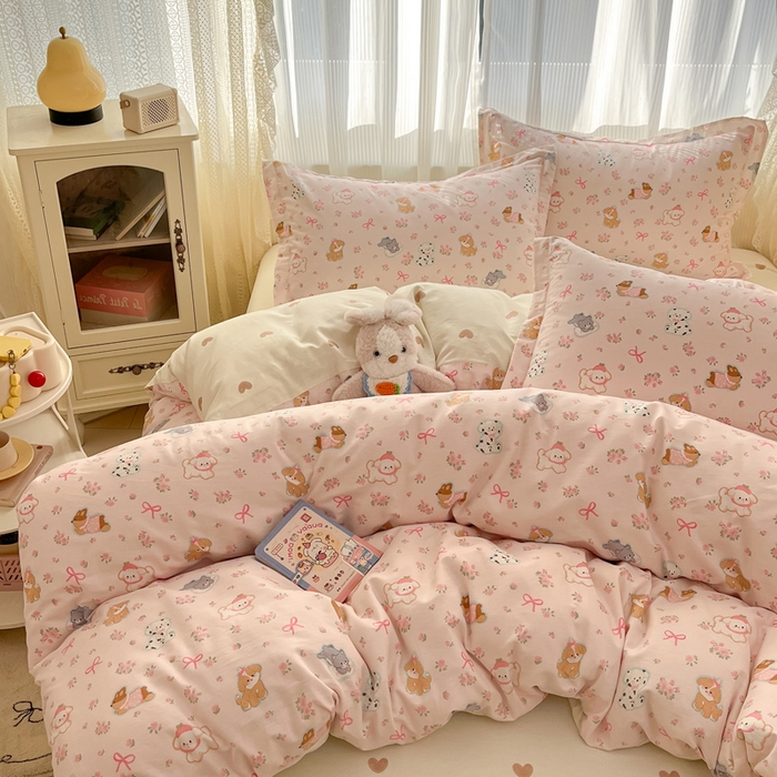 91家纺网 家纺一手货源 找家纺 涵宸家纺 2025新款全棉印花四件套 A碎花小狗