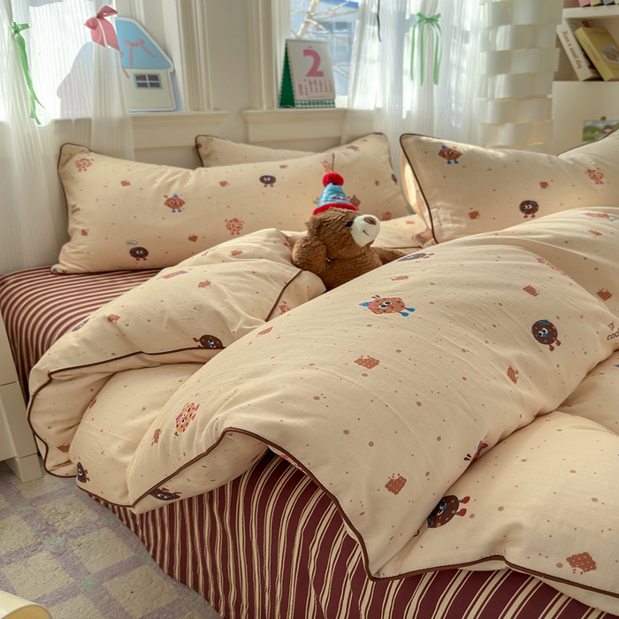 91家纺网 家纺一手货源 找家纺 沐棉家居 2025新款全棉双层纱四件套 曲奇饼干