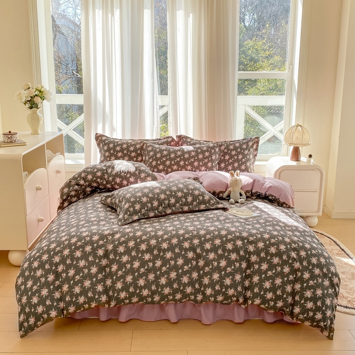 91家纺网 家纺一手货源 找家纺 尚美 2025新款小碎花针织棉床盖四件套 复古花