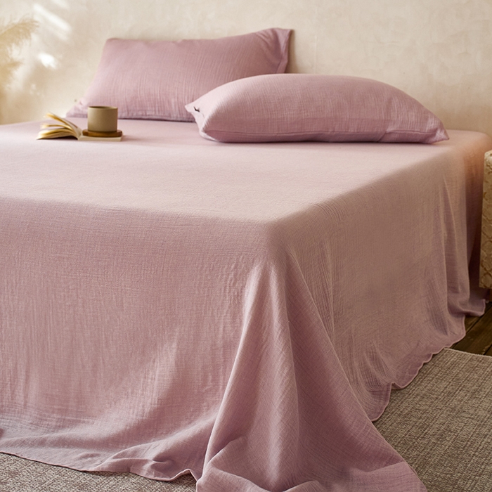 91家纺网 家纺一手货源 找家纺 蓝邻 2025新款全棉双层皱皱纱单品系列-单床单 木槿紫