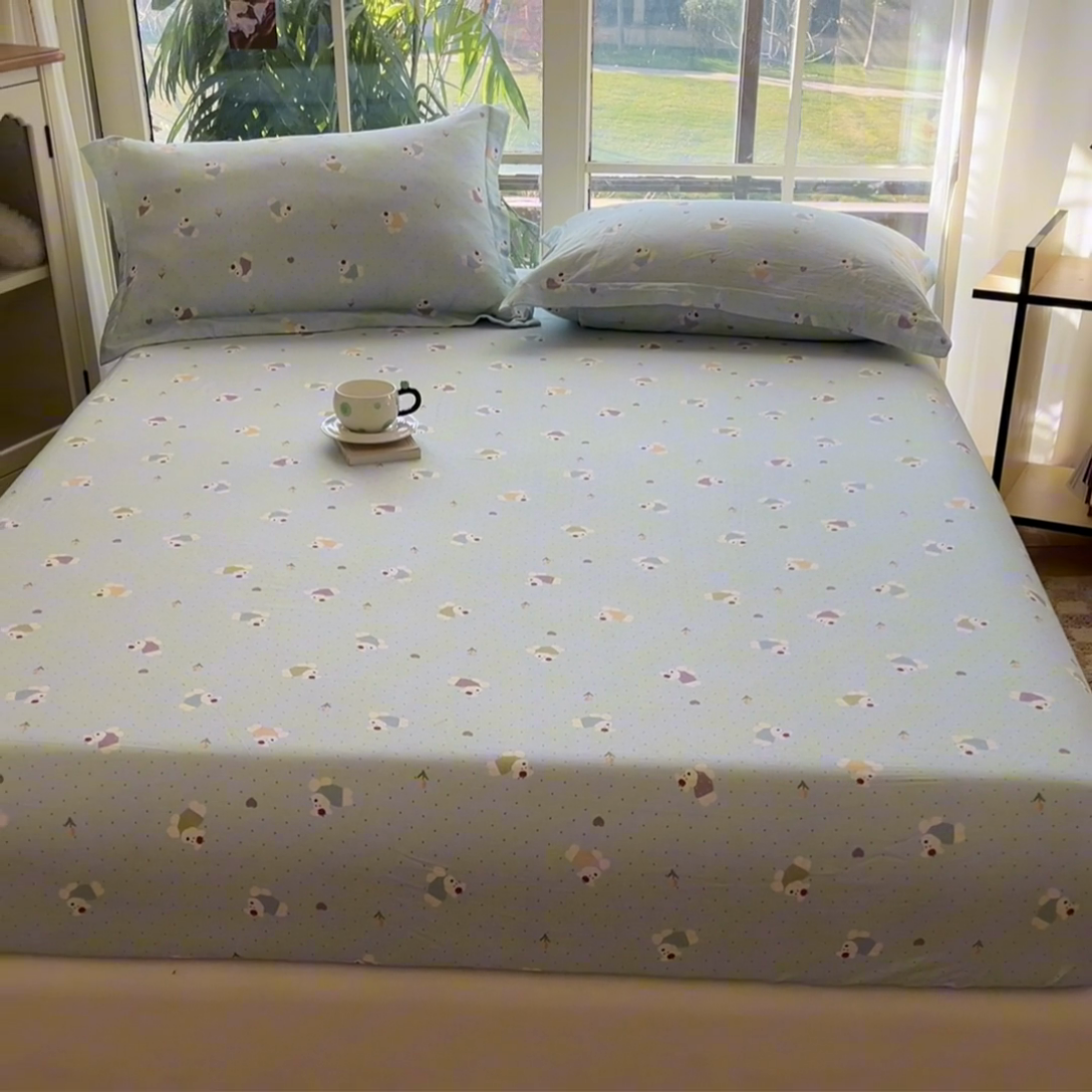 91家纺网 家纺一手货源 找家纺 晨希家居 2025新款全棉A类双层纱床笠 哈伦