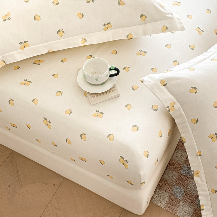 91家纺网 家纺一手货源 找家纺 晨希家居 2025新款全棉A类双层纱床笠 小柠檬