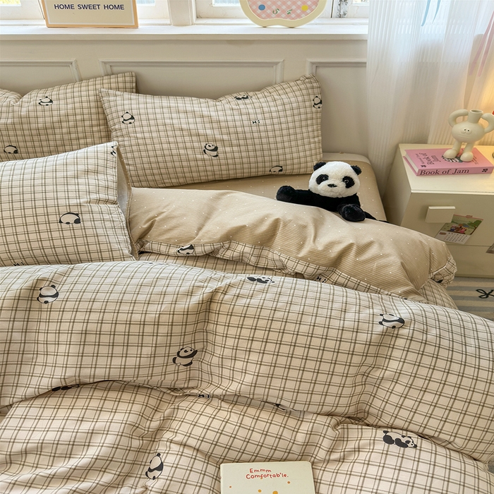 91家纺网 家纺一手货源 找家纺 沐棉家居 2025新款全棉印花四件套 可爱熊猫