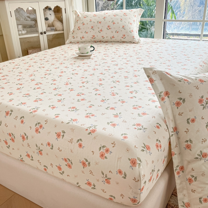 91家纺网 家纺一手货源 找家纺 晨希家居 2025新款全棉A类双层纱床笠 合欢