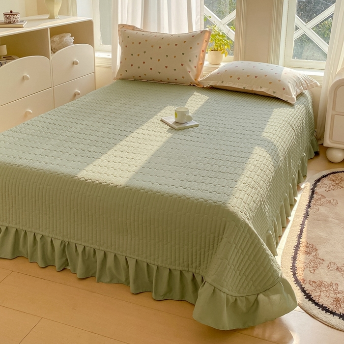 91家纺网 家纺一手货源 找家纺 尚美 2025新款小碎花针织棉床盖四件套 彩色爱心