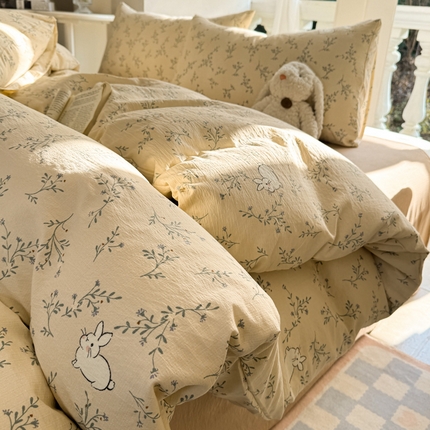 韩巢家纺 2025新款云感双层纱床上用品四件套超柔裸睡级床单被套三件套-(提供卖家秀) 森田野园