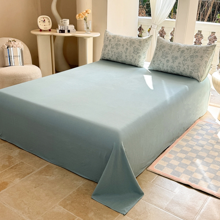 91家纺网 家纺一手货源 找家纺 韩巢家纺 2025新款云感双层纱床上用品四件套超柔裸睡级床单被套三件套-(提供卖家秀) 海像森林