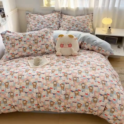 91家纺网 家纺一手货源 找家纺 涵宸家纺 2025新款全棉印花四件套 A乐园兔