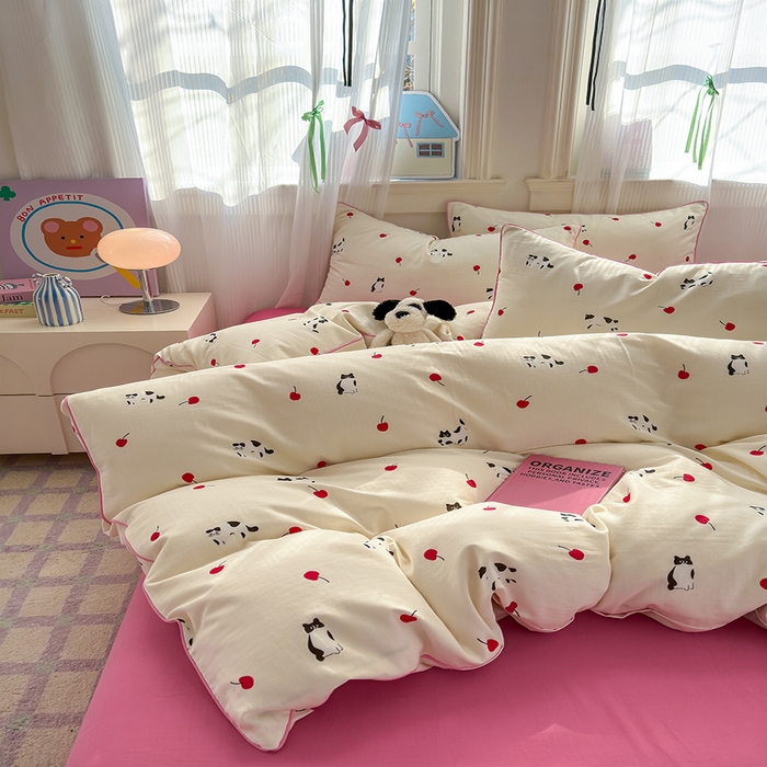 91家纺网 家纺一手货源 找家纺 沐棉家居 2025新款全棉双层纱四件套 喵喵酱