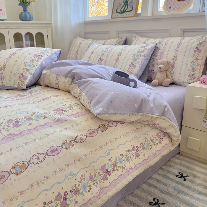 91家纺网 家纺一手货源 找家纺 沐棉家居 2025新款全棉印花四件套 紫藤蔓蔓