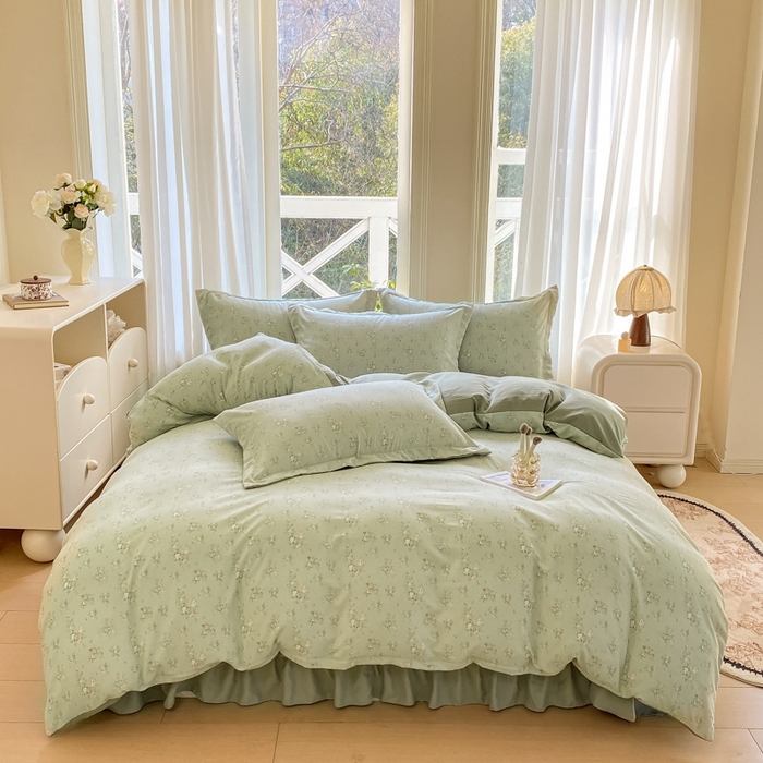 91家纺网 家纺一手货源 找家纺 尚美 2025新款小碎花针织棉床盖四件套 兰亭序