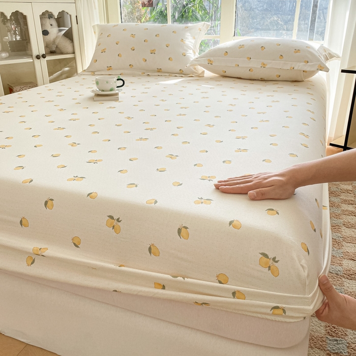 91家纺网 家纺一手货源 找家纺 晨希家居 2025新款全棉A类双层纱床笠 小柠檬