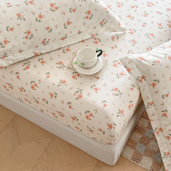 91家纺网 家纺一手货源 找家纺 晨希家居 2025新款全棉A类双层纱床笠 合欢