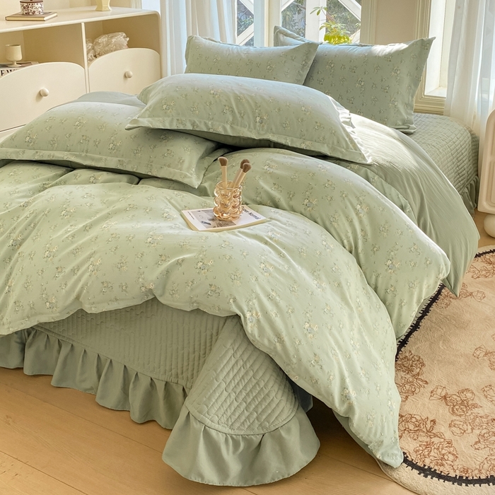 91家纺网 家纺一手货源 找家纺 尚美 2025新款小碎花针织棉床盖四件套 兰亭序