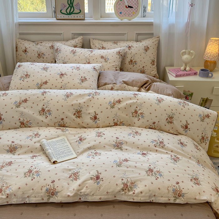 91家纺网 家纺一手货源 找家纺 沐棉家居 2025新款全棉印花四件套 优雅花朵