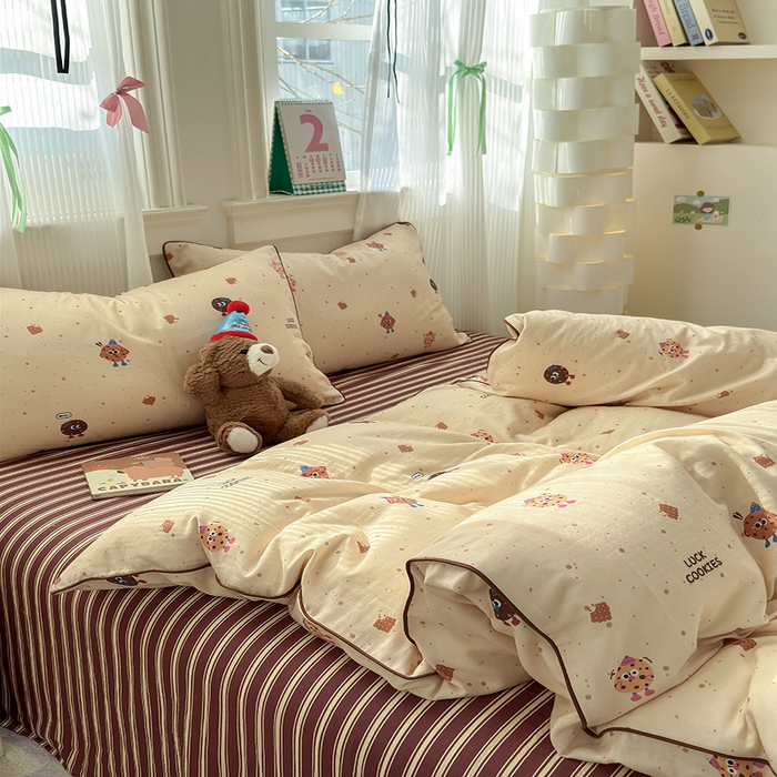 91家纺网 家纺一手货源 找家纺 沐棉家居 2025新款全棉双层纱四件套 曲奇饼干