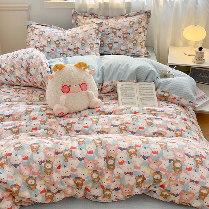 91家纺网 家纺一手货源 找家纺 涵宸家纺 2025新款全棉印花四件套 A乐园兔