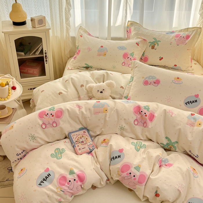 91家纺网 家纺一手货源 找家纺 涵宸家纺 2025新款全棉印花四件套 A悠闲小象