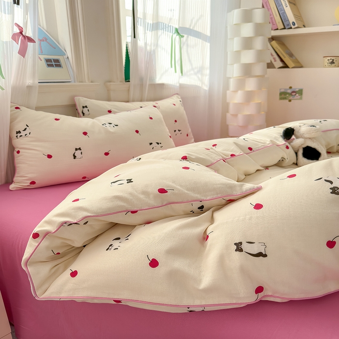 91家纺网 家纺一手货源 找家纺 沐棉家居 2025新款全棉双层纱四件套 喵喵酱