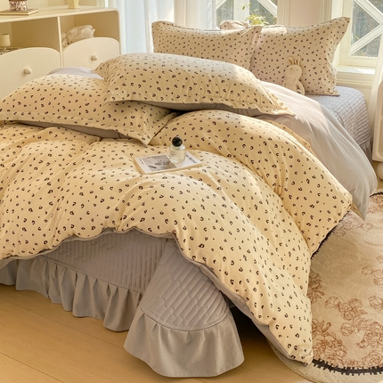 尚美 2025新款小碎花针织棉床盖四件套 卡豹纹
