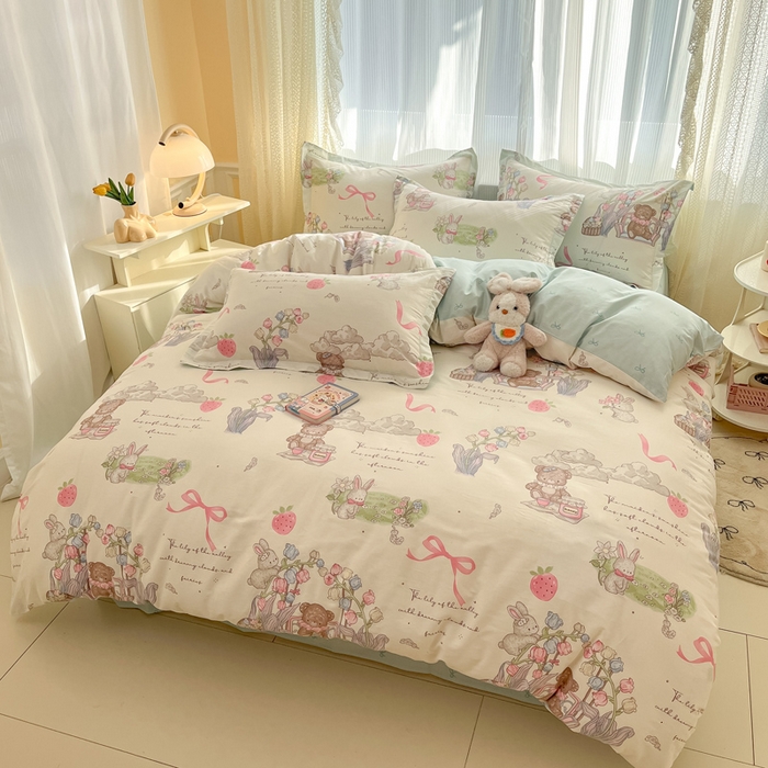 91家纺网 家纺一手货源 找家纺 涵宸家纺 2025新款全棉印花四件套 A游会仙境