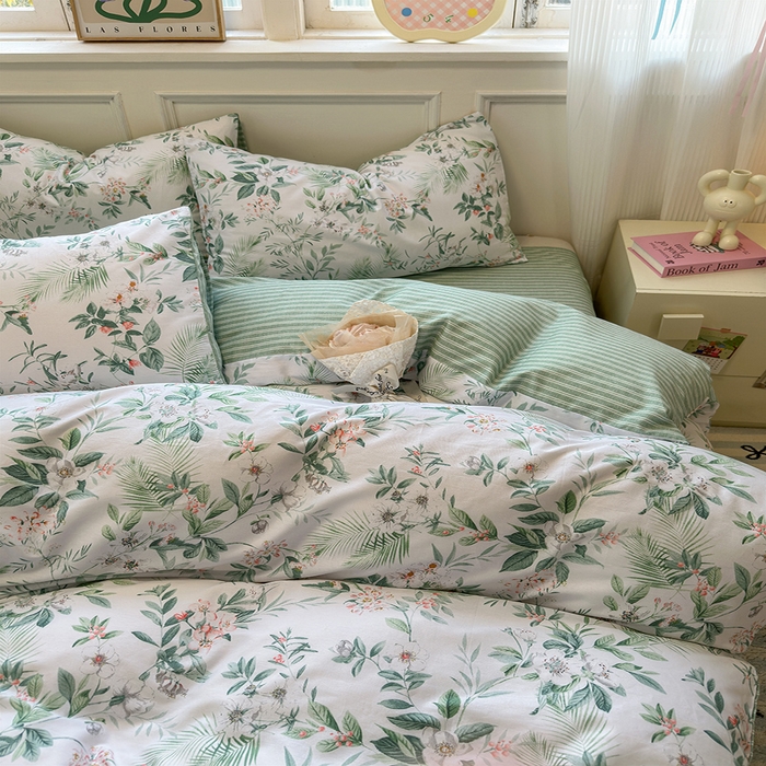 91家纺网 家纺一手货源 找家纺 沐棉家居 2025新款全棉印花四件套 淡香花语