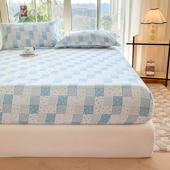 91家纺网 家纺一手货源 找家纺 晨希家居 2025新款全棉A类双层纱床笠 星空蓝