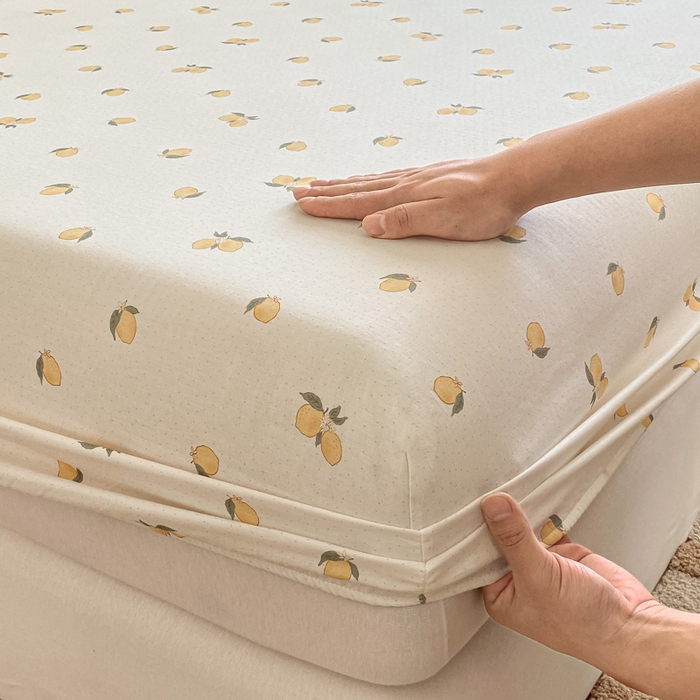 91家纺网 家纺一手货源 找家纺 晨希家居 2025新款全棉A类双层纱床笠 小柠檬