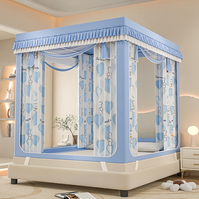 91家纺网 家纺一手货源 找家纺 （总）千逸虹 2025新款坐床防摔可拆卸遮光双层布帘蚊帐