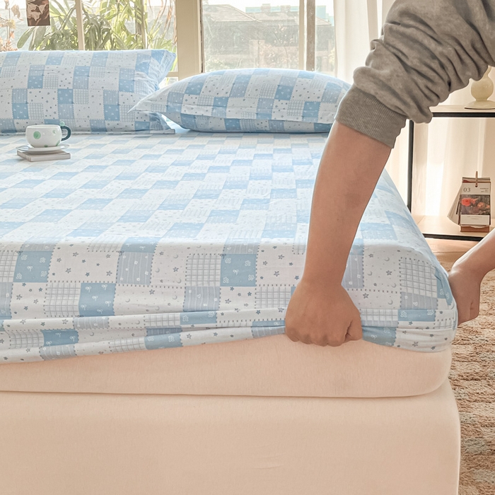 91家纺网 家纺一手货源 找家纺 晨希家居 2025新款全棉A类双层纱床笠 星空蓝