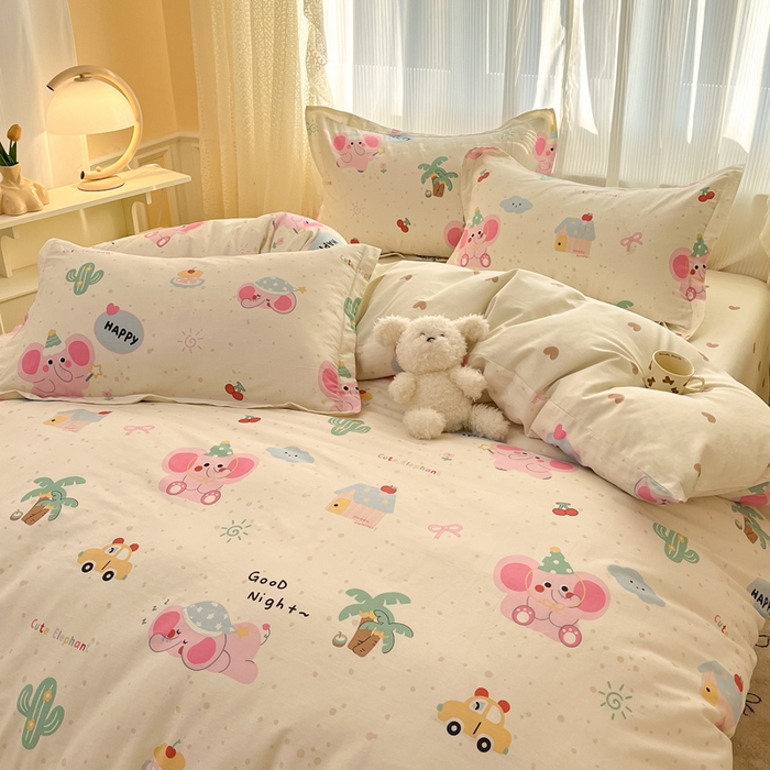 91家纺网 家纺一手货源 找家纺 涵宸家纺 2025新款全棉印花四件套 A悠闲小象