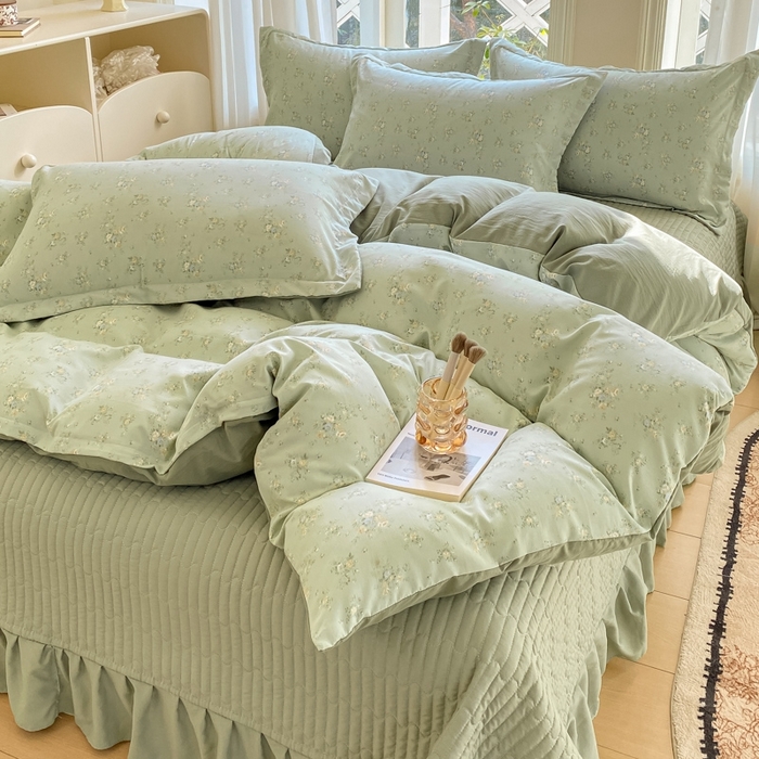 91家纺网 家纺一手货源 找家纺 尚美 2025新款小碎花针织棉床盖四件套 兰亭序