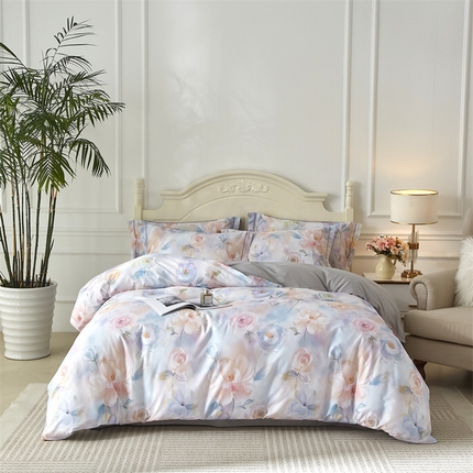 91家纺网 家纺一手货源 找家纺 曼秀琳 2025新款铂金棉数码印花四件套(全棉133*76) 芸婉-兰