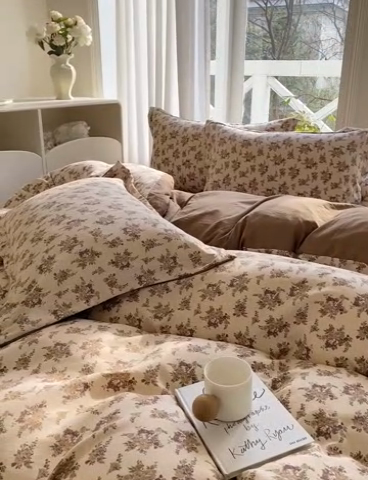 91家纺网 家纺一手货源 找家纺 尚美 2025新款小碎花针织棉床盖四件套 复古情