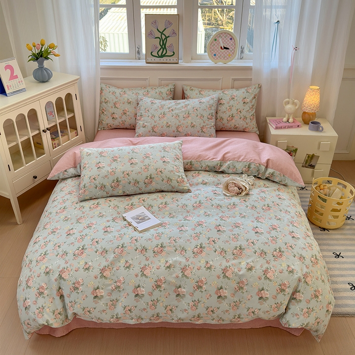 91家纺网 家纺一手货源 找家纺 沐棉家居 2025新款全棉印花四件套 春色满园