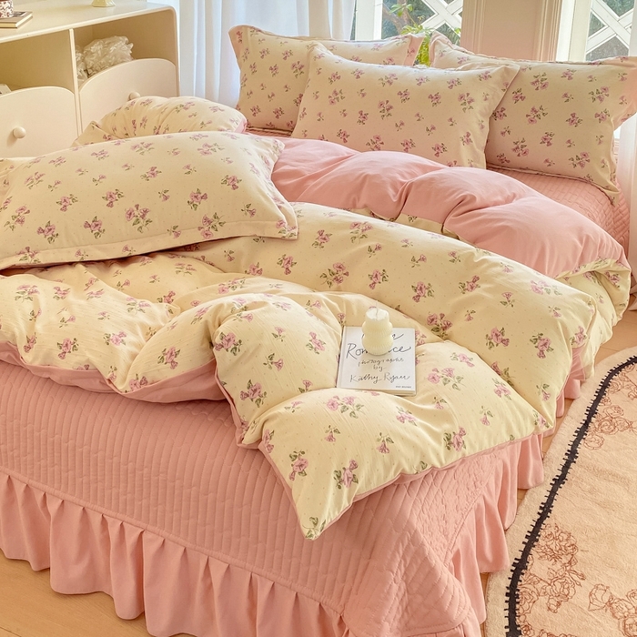 91家纺网 家纺一手货源 找家纺 尚美 2025新款小碎花针织棉床盖四件套 花香