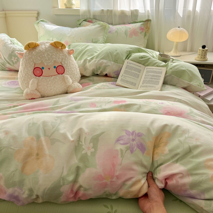 91家纺网 家纺一手货源 找家纺 涵宸家纺 2025新款全棉印花四件套 B绿铃